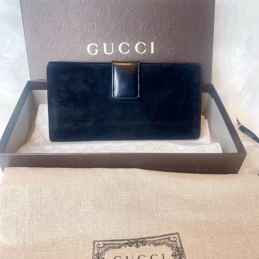 Gucci SoHo Classy Black Suede & Leather Long Sleek Wallet Full Inclusion EUC 🖤 - Picture 3 of 11